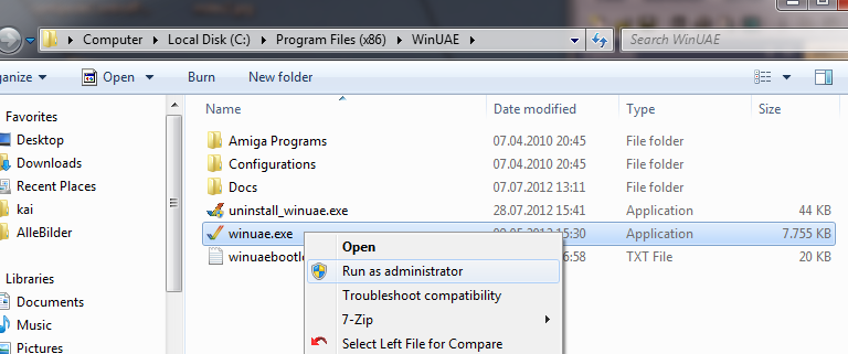 WinUAE - Run as administrator
